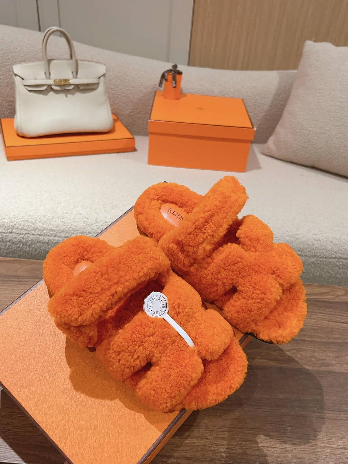 Hermès fur slippers-12